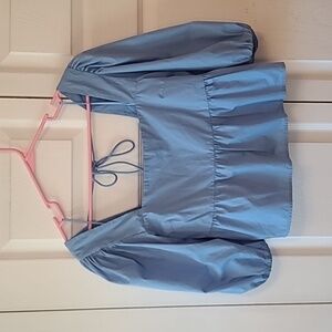 Abercrombie & Fitch blue poplin puff sleeve square neck women's top size small